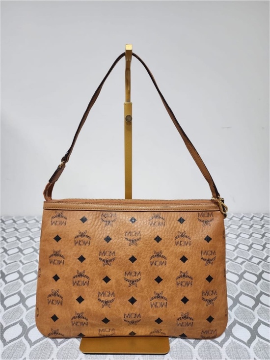 MCM Handbags - Authentic MCM Visetos Liz Shopper Pochette/Shoulder Bag Cognac